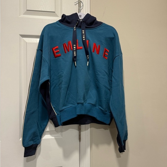 EMLINE Blue and Red Hoodie with red logo - Picture 2 of 6